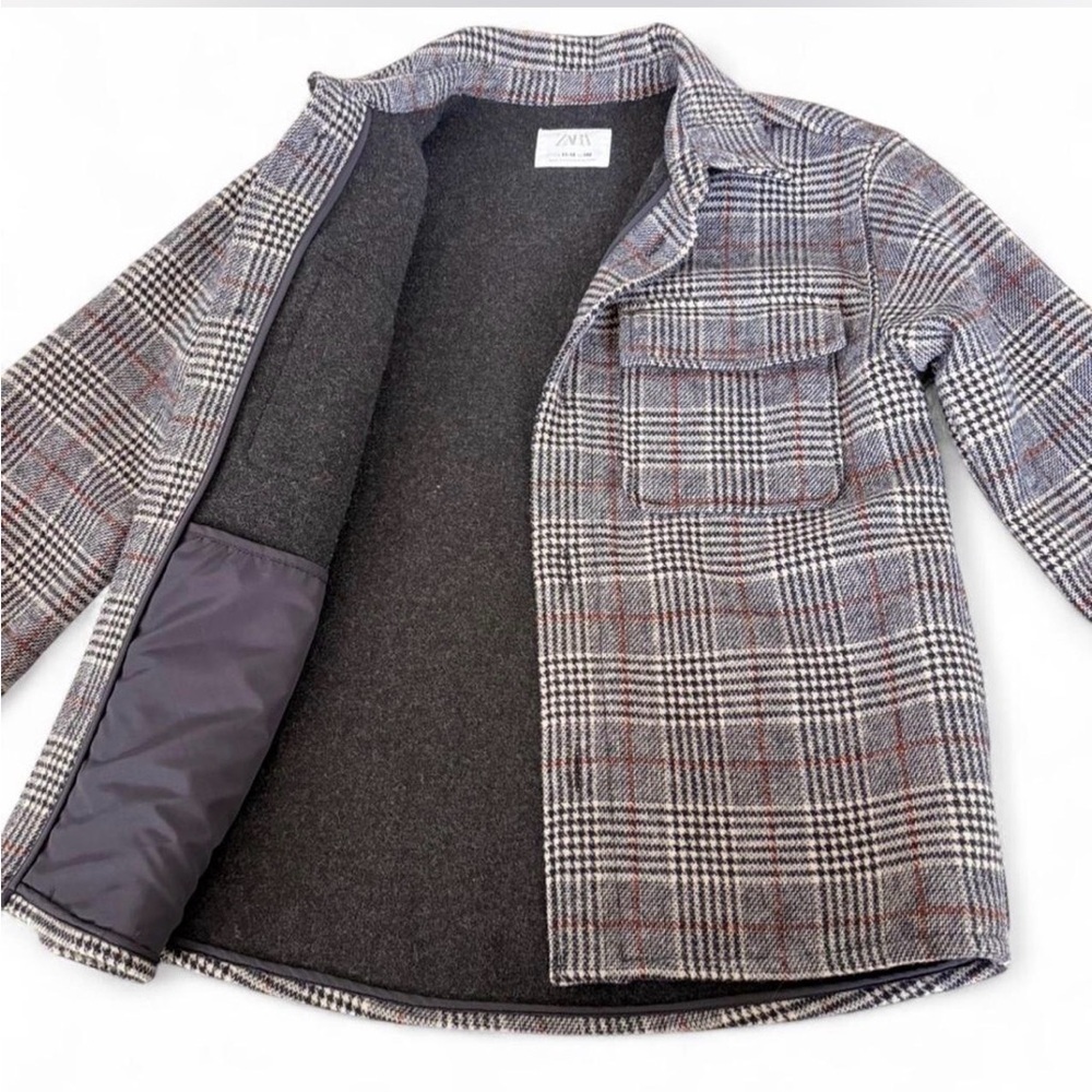 Zara Kids Plaid Wool Blend Shaket- Gray and Black - Picture 2 of 8